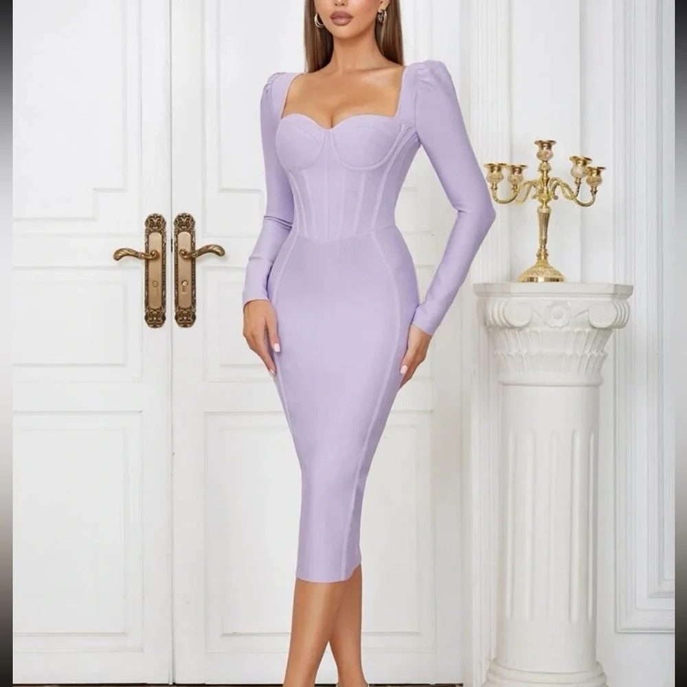 Lilac / lavender / light purple Sweetheart Neck Split Back Bandage Dress - Picture 2 of 6